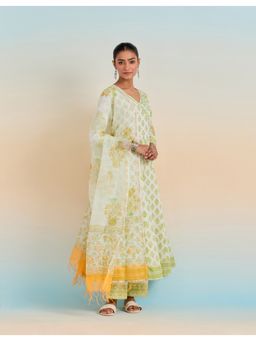 GANGA GRACE - Green Floral Jaal Butti Angrakha with Pant and Dupatta