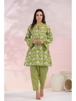 GANGA GRACE - Green Floral Printed Cotton Co-Ord Set