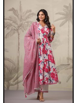 GANGA GRACE - Pink Floral Printed Angrakha with Pant and Dupatta