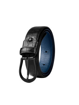 Lapis Bard - Black and Deep Blue Sullivan Carbon Black Croco Print Leather Belt