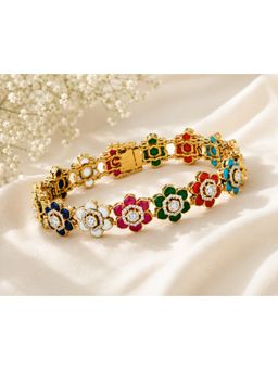 MIORAH - Miora 925 HUID Sterling Silver Navratnan Polki Bracelet