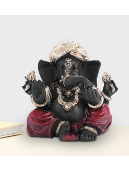 HomeTown - Fio Polyresin Sitting Ganesha Figurine Small in Black-Red Colour