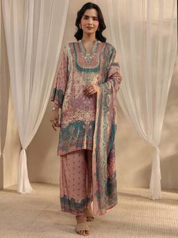 Libas - Multi-Color Floral Mandarin Neck Kurta Palazzo With Dupatta