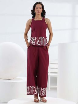 Libas - Maroon Solid/Plain Square Neck Co-ord Set