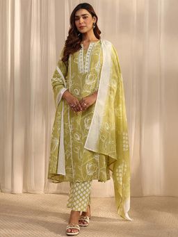 Gerua By Libas - Green Printed Round Neck Kurta Pant With Dupatta