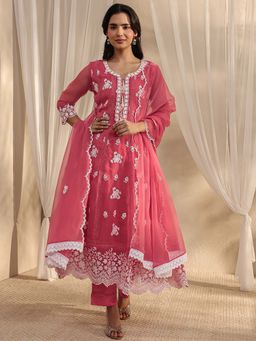 Libas - Pink Embroidered Round Neck Kurta Pant With Dupatta