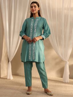 Libas - Green Embroidered Mandarin Neck Co-ord Set