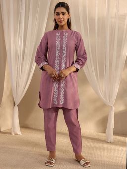 Libas - Mauve Embroidered Mandarin Neck Co-ord Set