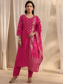 Libas - Pink Embroidered Round Neck Kurta Pant With Dupatta