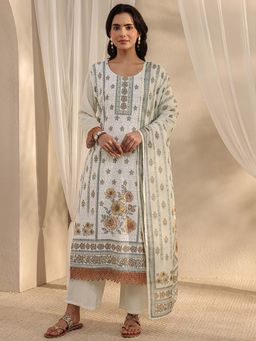 Libas - Off White Printed Round Neck Kurta Pant With Dupatta