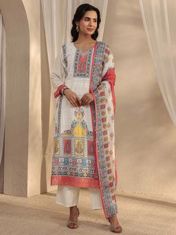 Libas - Off White Printed Round Neck Kurta Pant With Dupatta