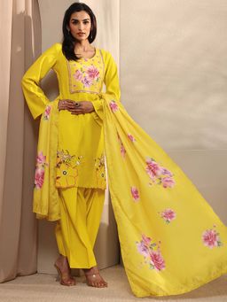 Libas - Mustard Printed Round Neck Kurta And Salwar