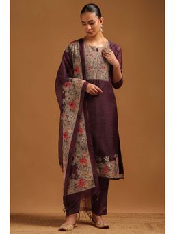 Soch - Purple Floral Round Neck Kurta Pant With Dupatta