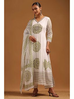 Soch - Off White Printed V-Neck Kurta Pant With Dupatta
