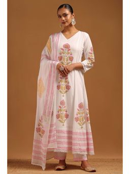 Soch - Off White Printed V-Neck Kurta Pant With Dupatta