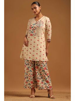 Soch - Cream Floral V-Neck Co-ord Set