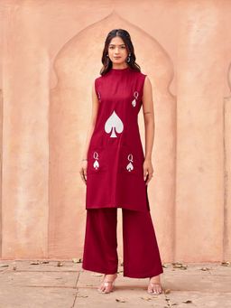 Tikhi Imli - Red Abstract Halter Neck Kurta And Palazzo