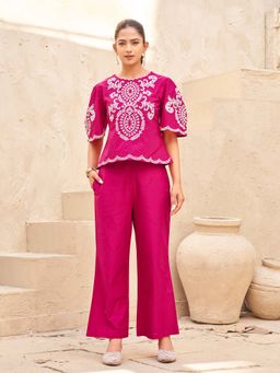 Tikhi Imli - Pink Embroidered Round Neck Co-ord Set