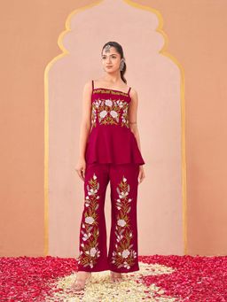 Tikhi Imli - Red Embroidered Square Neck Co-ord Set