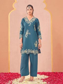 Tikhi Imli - Teal Embellished/Sequined V-Neck Co-ord Set