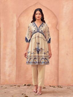 Tikhi Imli - Beige Floral V-Neck Co-ord Set