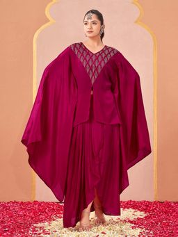 Tikhi Imli - Pink Embellished/Sequined V-Neck Kaftan And Skirt