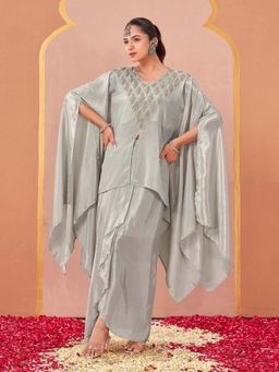 Tikhi Imli - Grey Embellished/Sequined V-Neck Kaftan And Skirt