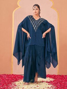 Tikhi Imli - Teal Embellished/Sequined V-Neck Kaftan And Skirt
