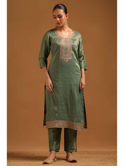 Soch - Green Embroidered Round Neck Kurta And Pant