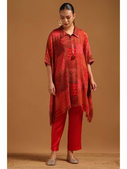Soch - Orange Printed Collar Neck Kaftan With Slip And Pant