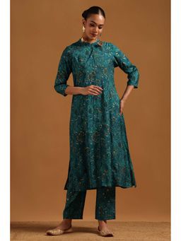 Soch - Teal Floral Mandarin Neck Co-ord Set