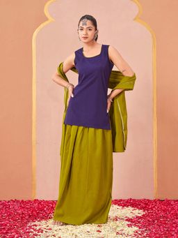 Tikhi Imli - Purple Solid/Plain Round Neck Top And Skirt With Dupatta