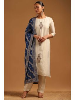 Soch - Beige Embroidered Round Neck Kurta Pant With Dupatta