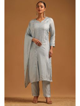 Soch - Grey Embroidered Round Neck Kurta Pant With Dupatta