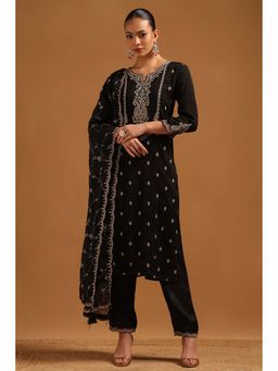 Soch - Black Embroidered Round Neck Kurta Pant With Dupatta