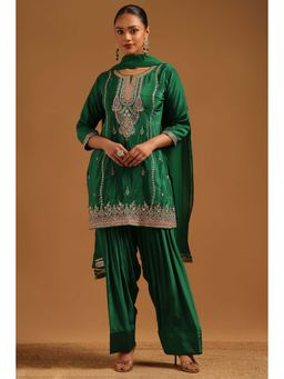 Soch - Green Embellished/Sequined Round Neck Kurta Salwar With Dupatta
