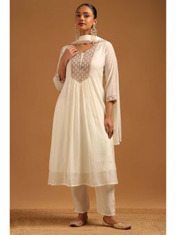 Soch - Cream Embroidered Round Neck Kurta Pant With Dupatta