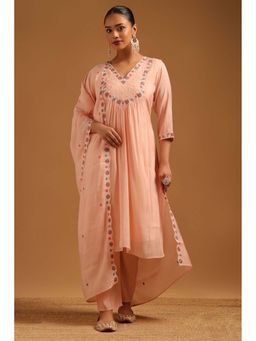 Soch - Peach Embroidered V-Neck Kurta Pant With Dupatta