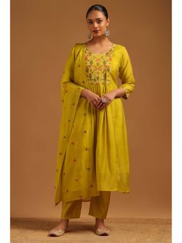 Soch - Green Embroidered Round Neck Kurta Pant With Dupatta