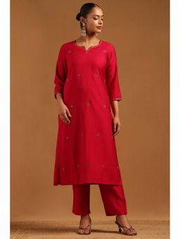 Soch - Pink Embroidered Round Neck Kurta And Pant