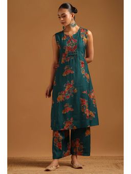 Soch - Teal Floral Round Neck Co-ord Set