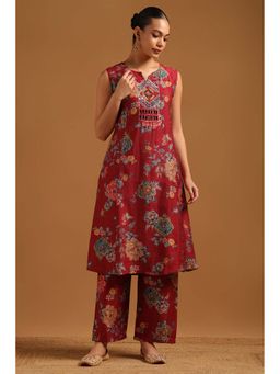 Soch - Red Floral Round Neck Co-ord Set