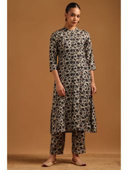 Soch - Navy Blue Floral Mandarin Neck Co-ord Set