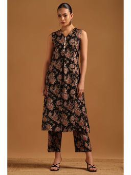 Soch - Black Floral V-Neck Co-ord Set