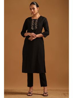 Soch - Black Embroidered Round Neck Kurta And Pant