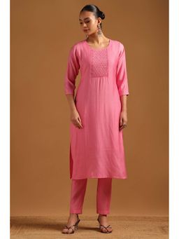 Soch - Pink Embellished/Sequined Round Neck Kurta And Pant