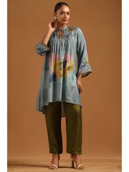 Soch - Grey Floral Mandarin Neck Co-ord Set