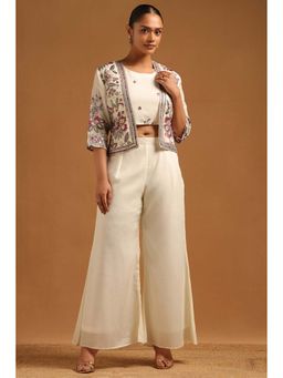 Soch - Cream Embroidered Round Neck Crop Co-ord Set