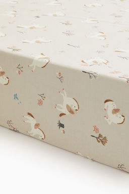 H&M - Beige Patterned Cotton Fitted Sheet