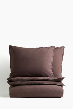 H&M - Brown Washed Cotton Double/King Duvet Cover Set